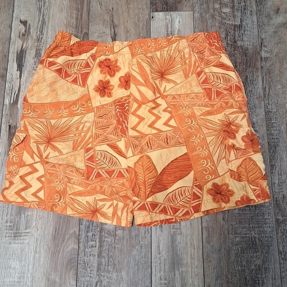 Sand N Sun Men's Orange Abstract Print Swim Trunks Size L (36/38)